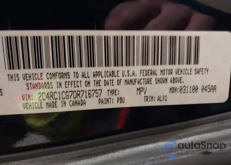 2013 Chrysler Town & Country Touring-L из США, поврежденный, VIN 2C4RC1CG7DR716757